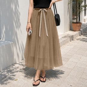 플레어 쉬폰 레이스 2겹 망사 발레리나 샤스커트 롱 스커트 아델