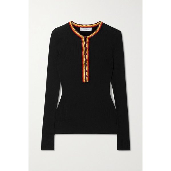 미드 크로셰 트리밍 골지 메리노 울 탑 블랙 25185454456068199