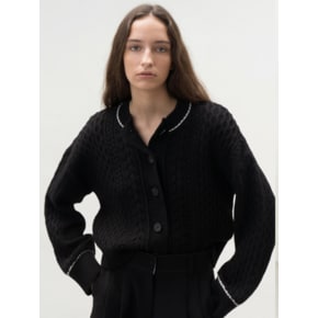 PURE WOOL CABLE CARDIGAN  (BLACK)