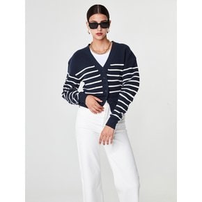 V-neck Striped Cardigan (Navy)