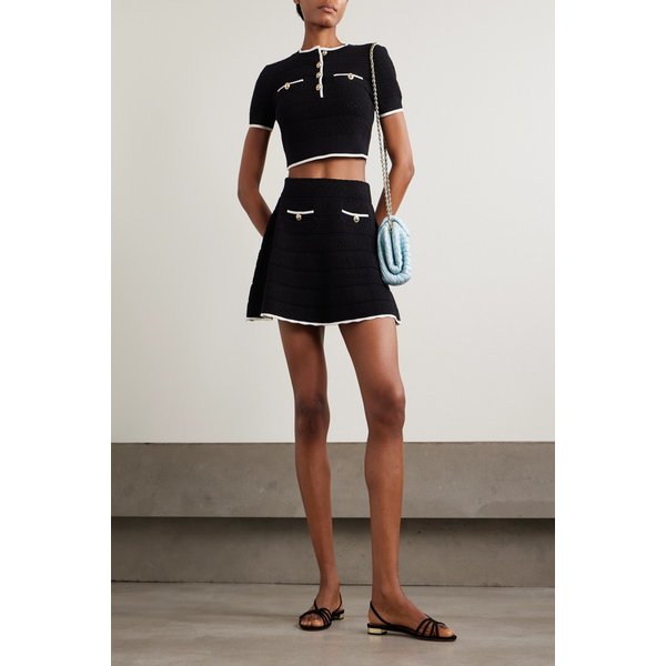 버튼 장식 메탈릭 코튼 블렌드 포인텔 니트 미니 스커트 46376663163017681