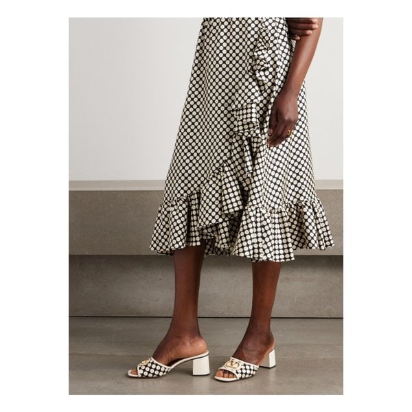 에스케이프 장식 가죽 트리밍 폴카 도트 트윌 뮬 60mm 화이트 46376663162863524