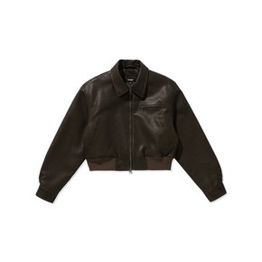 (W) Eco-Leather Quilted Cropped Jacket Brown