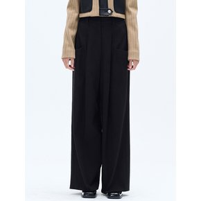 COTTON POCKET PINTUCK WIDE PANTS_BLACK