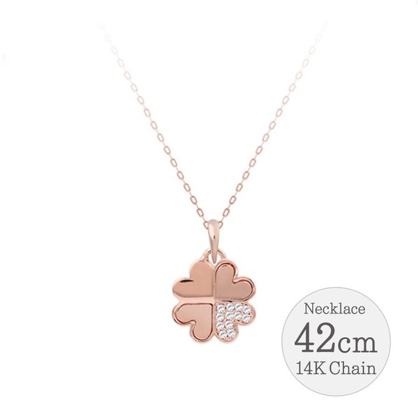 14K GOLD 패션 데일리 네잎클로버 큐빅 체인 목걸이 42cm 선물추천