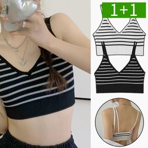 1+1 골지 캡내장 여성 민소매 나시티 브라탑 스트라이프 이너 여자 나시