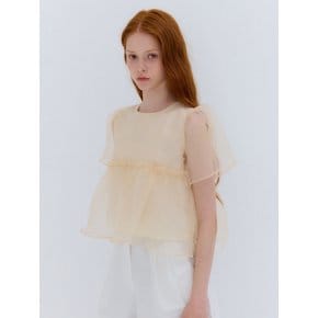 SUMMER ORGANZA SHIRRING BLOUSE BEIGE