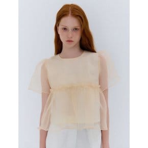 SUMMER ORGANZA SHIRRING BLOUSE BEIGE