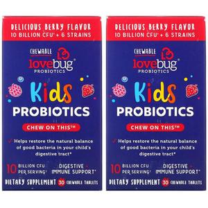  [해외직구] LoveBug Probiotics 러브버그프로바이오틱스 키즈 유산균 30츄어블 2팩