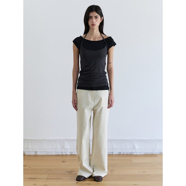 Cotton straight pants _ cream