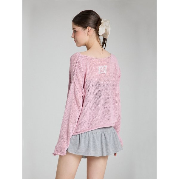 Boat neck mesh knit - indi pink