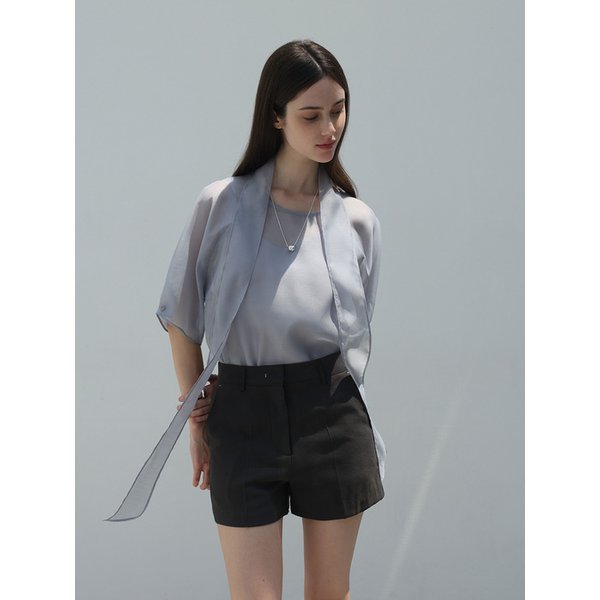 Half overfit sheer blouse - GRAY