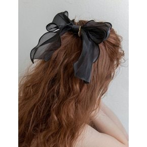 Black organza ruffle ribbon hairpin