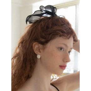 Black organza ruffle ribbon hairpin