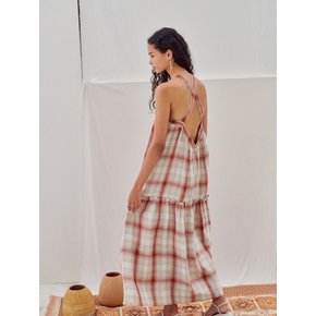 Linen Checked halter-neck maxi dress