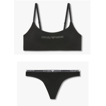 EMPORIO ARMANI 여성 큐빅 로고 패디드 트라이앵글 브라& T팬티 세트(0824381512/10515)