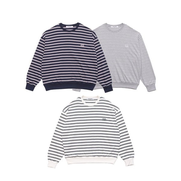 스트라이프 포인트 자수 맨투맨 티셔츠[3color]