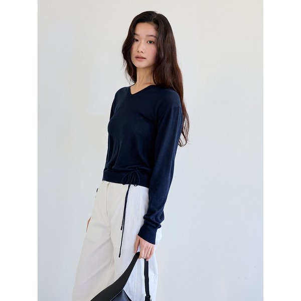 Strap Detail V-Neck Knit Top (navy)