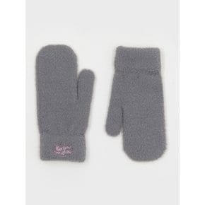 FLUFFY LOGO MITTEN GLOVE CHARCOAL