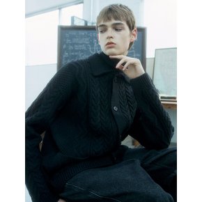 Fisherman Wool Collar Cardigan_Black