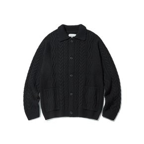 Fisherman Wool Collar Cardigan_Black