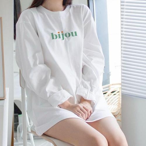[험블] 비쥬 감성 레터링 여성 데일리 코튼 긴팔 티셔츠(2)