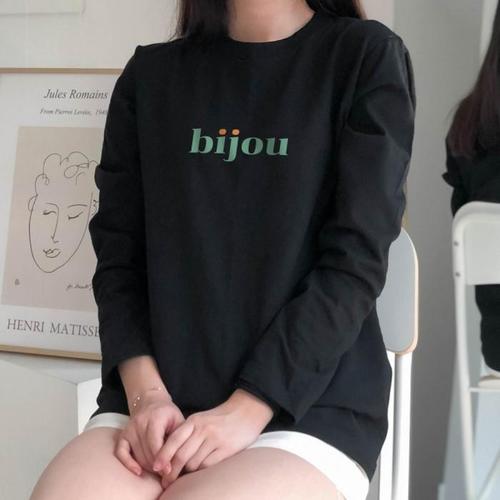 [험블] 비쥬 감성 레터링 여성 데일리 코튼 긴팔 티셔츠(4)