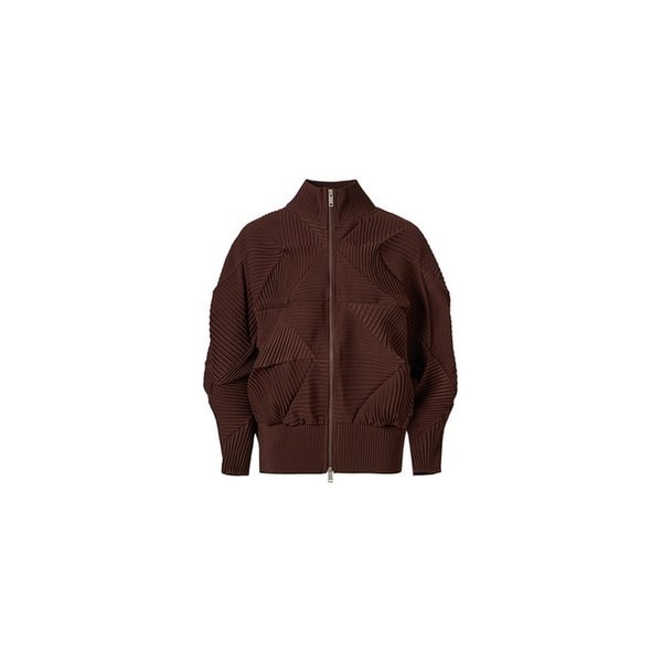 [여성] 헥사곤 플리츠 집업 가디건 (브라운)