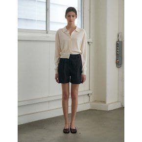 Linen Pleated Shorts_Black