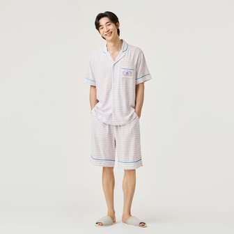 JAJU 남 레이온 핀체크 5부 파자마 세트(IVORY / MINT / NAVY)