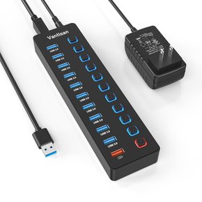 반티산 USB USB3.0 10 + 1 USB 허브 5Gbps USB3.0 5V 4A AC 안드로이드 윈도우 맥북 맥