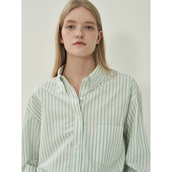 버튼 다운 스트라이프 셔츠-Green