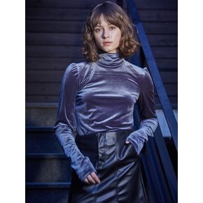 MINK VELVET TURTLE NECK TOP_GREY