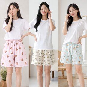 1+1 여성 귀여운 캐릭터 잠옷반바지 2종세트 5부 레이스 파자마 홈웨어