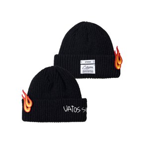 FLAME PATCH EMBROIDERED BEANIE BLACK