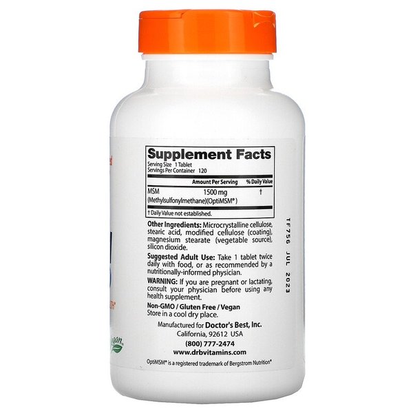 닥터스 베스트 MSM 식이유황 옵티 엠에스엠 OptiMSM 1500mg 120정