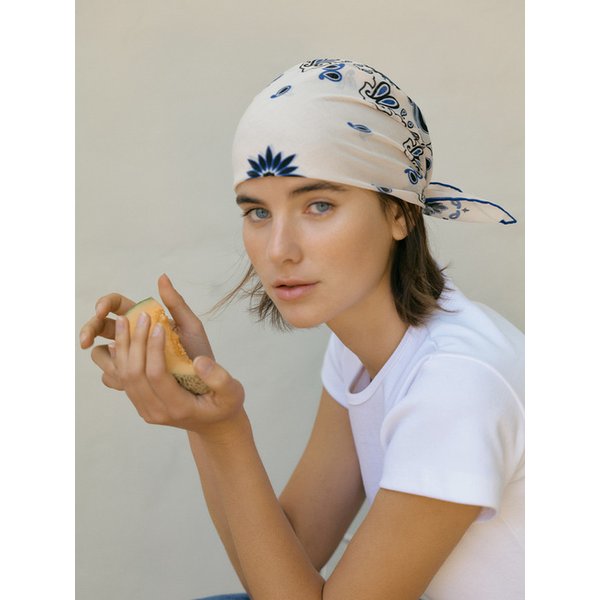 Cotton Paisley Bandana Scarf - White/Blue