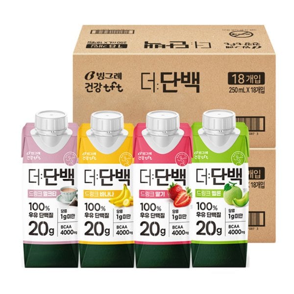 더단백 드링크 딸기/바나나/밀크티/멜론 250ml 36팩