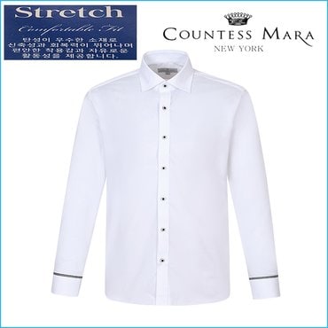 카운테스마라 24  F/W 슬림핏 화이트 스트레치(스판) 소매 테이핑 포인트  긴소매 셔츠 CDH3B53017A0