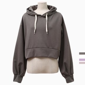 여성 무지 숏 후드티 모자 봄 가을 겨울 배꼽 짧은 면 모자 긴팔티 퍼프소매 여자 트레이닝 운동복 런닝