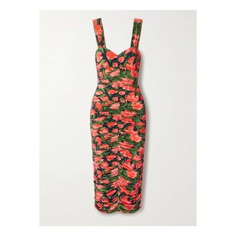 캐롤리나헤레라 캐롤리나 헤레라 주름 플로럴 프린트 스트레치 저지 미디 드레스 멀티컬러 1647597335754137
