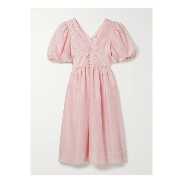 플로렌스 개더 클로케 미디 드레스 핑크 46376663162873813