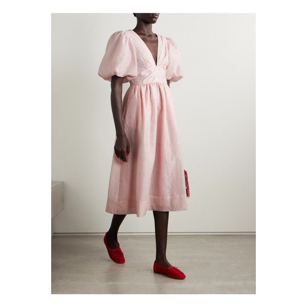 플로렌스 개더 클로케 미디 드레스 핑크 46376663162873813