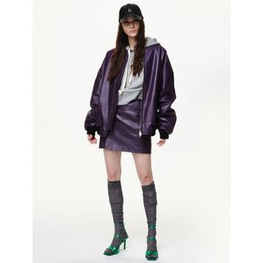 [SET-UP]FAUX LEATHER PADDED BOMBER JACKET_PURPLE