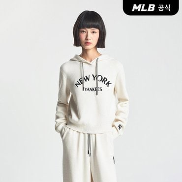 MLB [코리아공식] 여성 베이직 바시티 후드 스웨터 풀오버 NY (Cream)