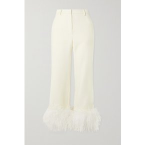 Feather-trimmed Wool-twill Straight-leg Pants 화이트