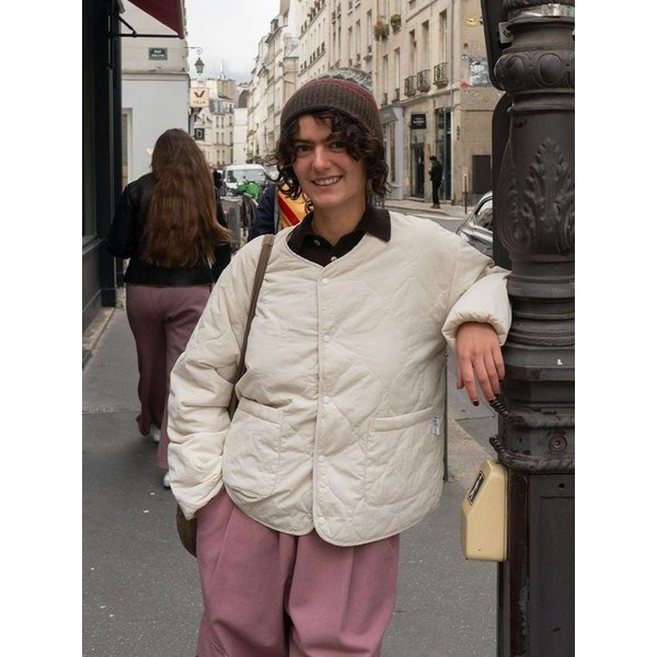 Pocket Snapbutton Quilting Jumper CSOj-105 (ivory) [Unisex]