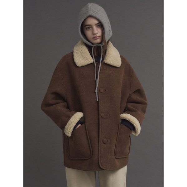 시어링 칼라 리버시블 무스탕_Brown