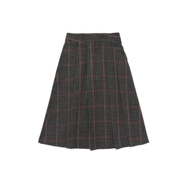 울 체크 플리츠 랩 미디 스커트 (차콜)