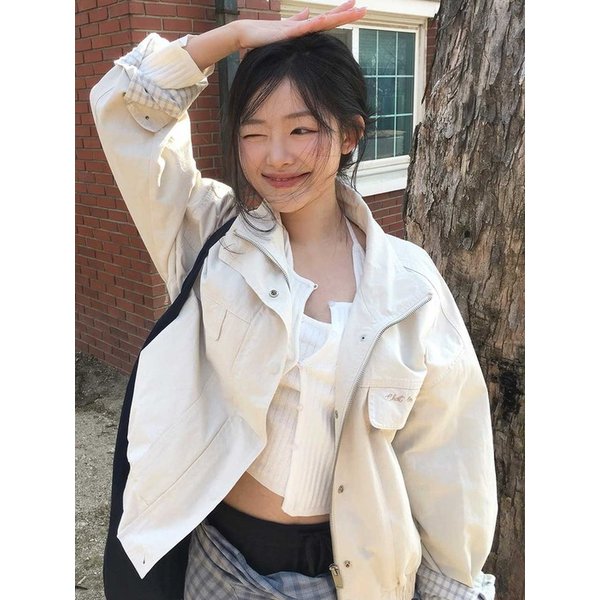 [정린pick/5차 REORDER] HIGH-NECK COTTON WASHED BOMBER JUMPER [LIGHT BEIGE]